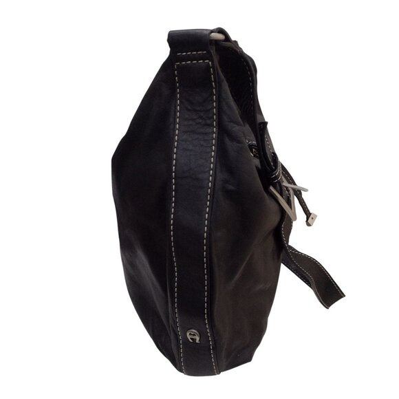 Vtg Etienne Aigner Soft Leather Crossbody Shoulder Bag Purse Black Logo Biker - Picture 3 of 8